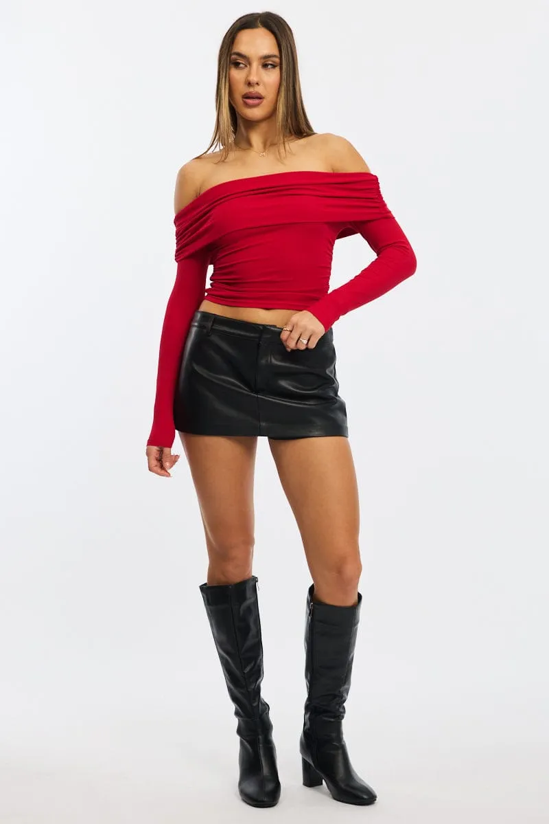 Red Off Shoulder Top Side Ruched Long Sleeve sold by Ally Fashion product image thumbnail 2