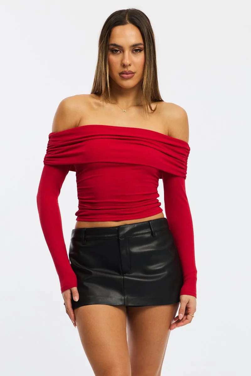 Red Off Shoulder Top Side Ruched Long Sleeve sold by Ally Fashion