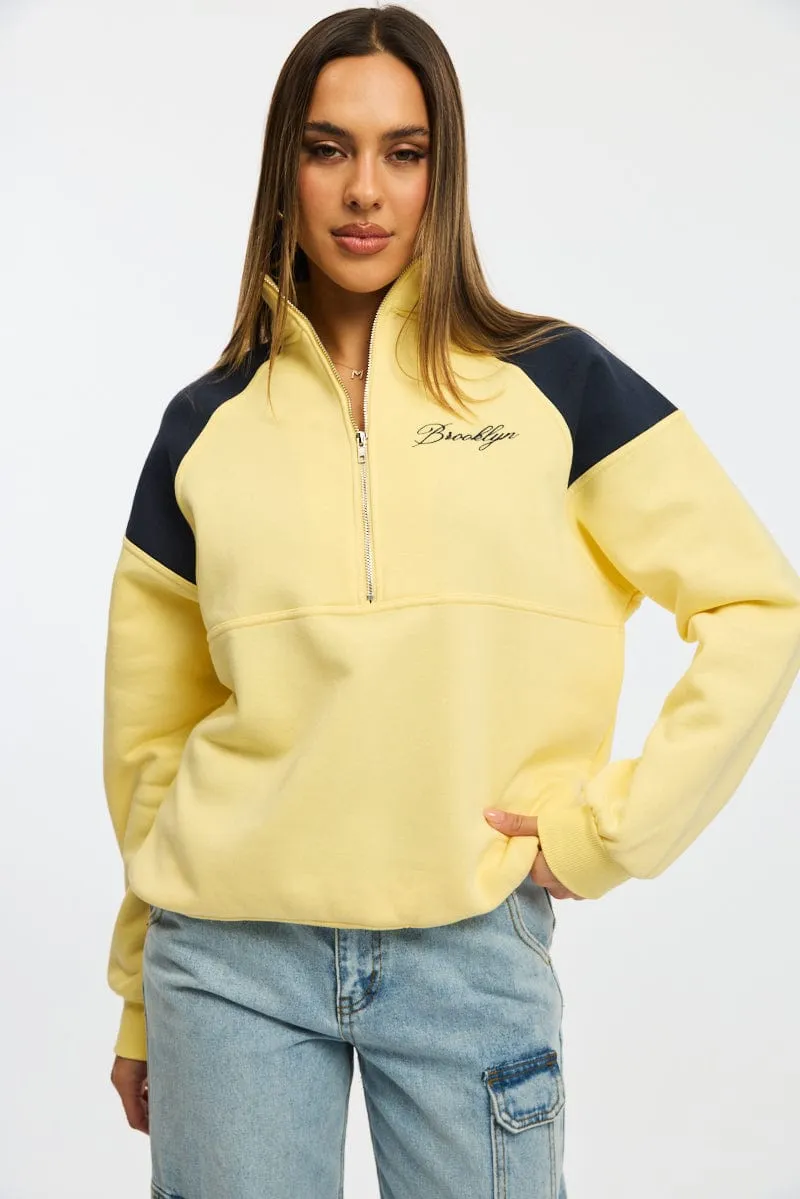Yellow Zip Sweater Funnel Neck Oversized sold by Ally Fashion