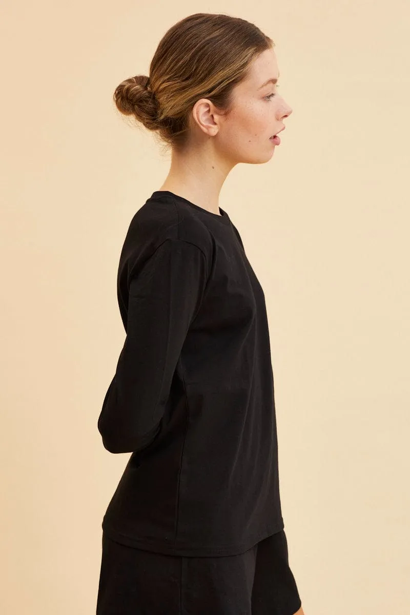 Black Long Sleeve T-Shirt Crew Neck Cotton Regular Fit sold by Ally Fashion product image thumbnail 4