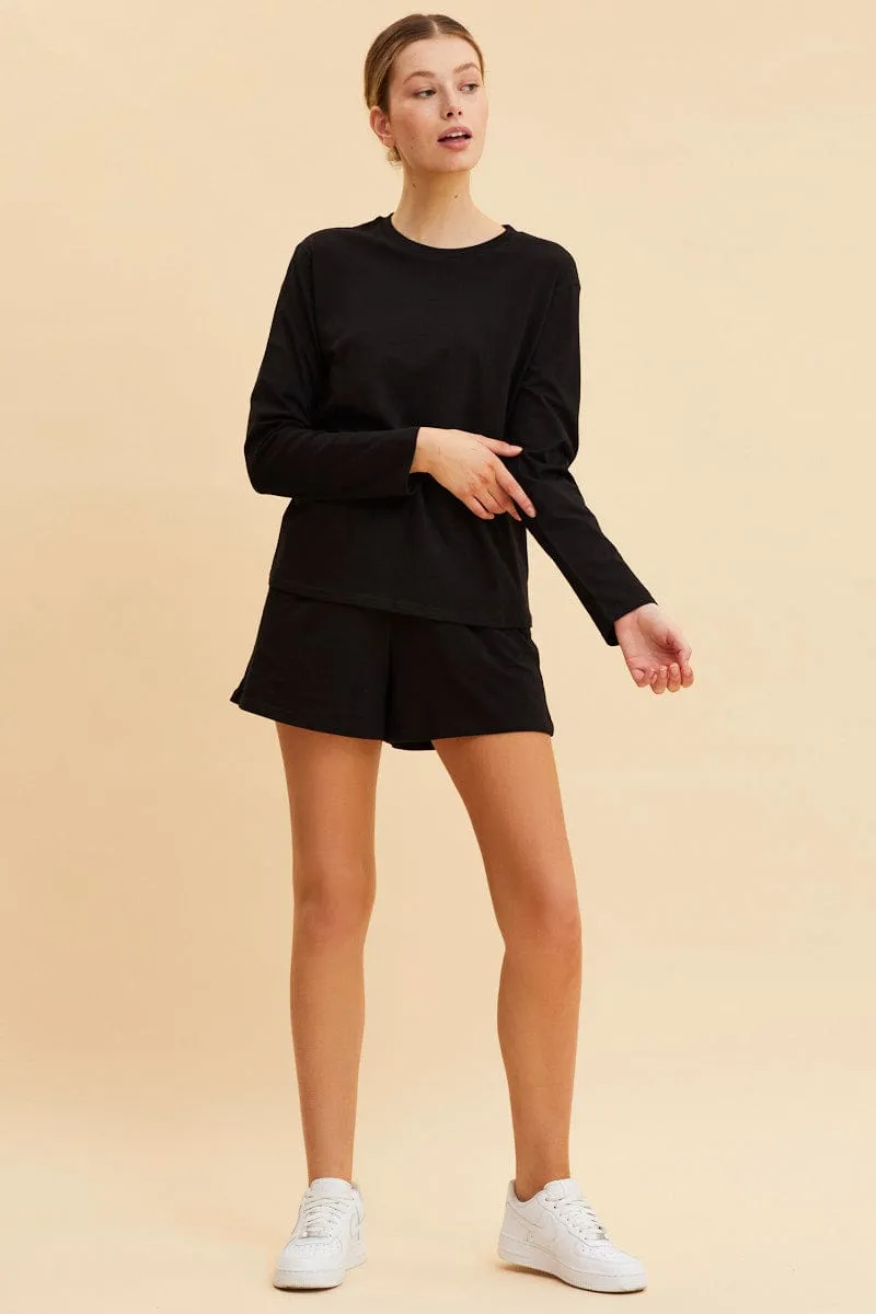 Black Long Sleeve T-Shirt Crew Neck Cotton Regular Fit sold by Ally Fashion product image thumbnail 2