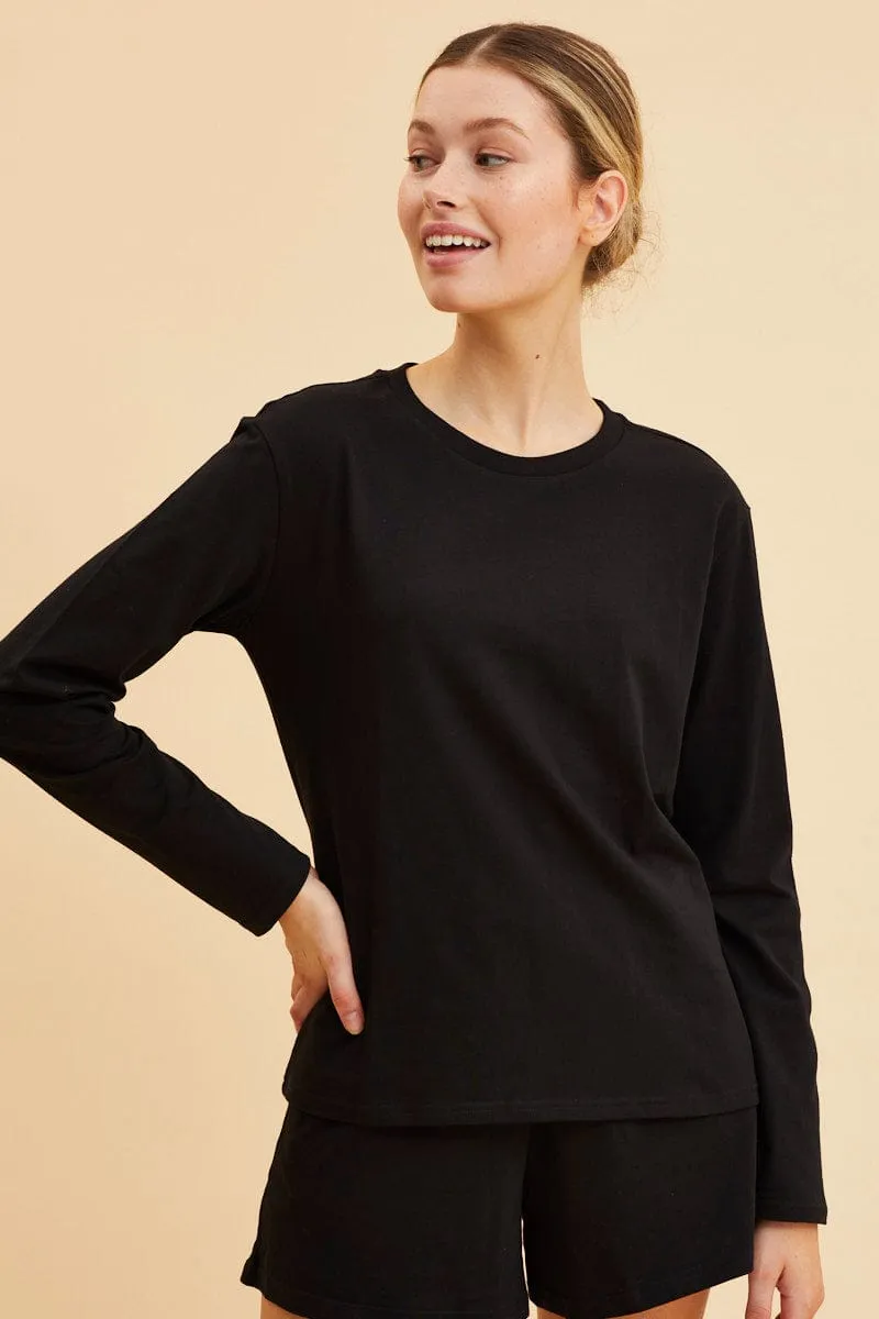 Black Long Sleeve T-Shirt Crew Neck Cotton Regular Fit sold by Ally Fashion