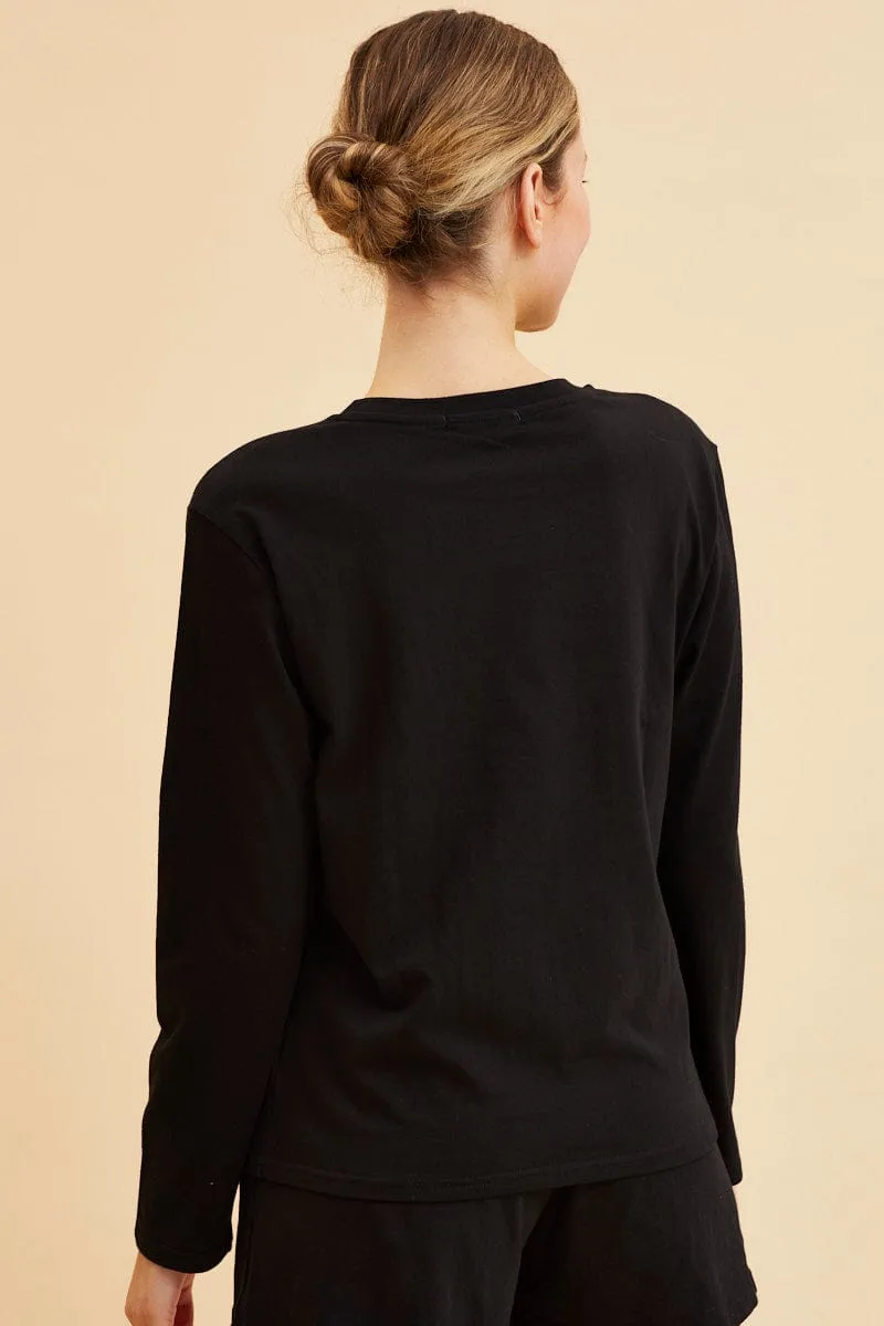 Black Long Sleeve T-Shirt Crew Neck Cotton Regular Fit sold by Ally Fashion product image thumbnail 5
