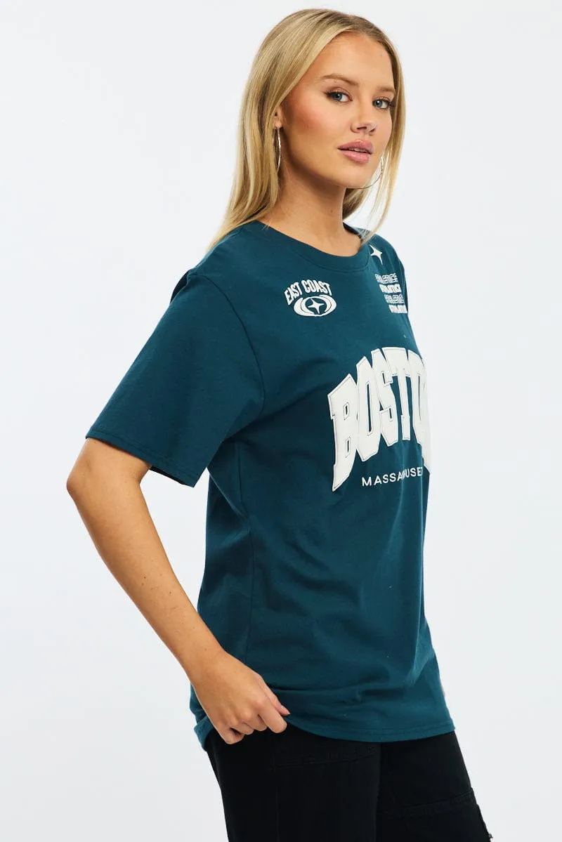 Blue Graphic Tee Short Sleeve sold by Ally Fashion product image thumbnail 3