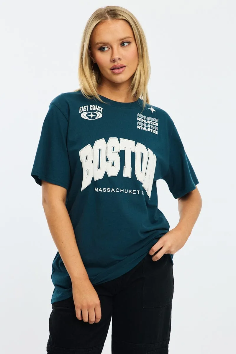 Blue Graphic Tee Short Sleeve sold by Ally Fashion