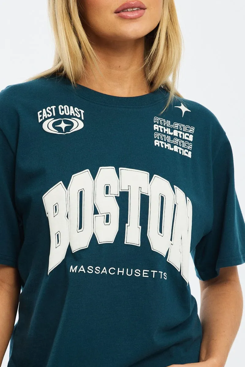 Blue Graphic Tee Short Sleeve sold by Ally Fashion product image thumbnail 5