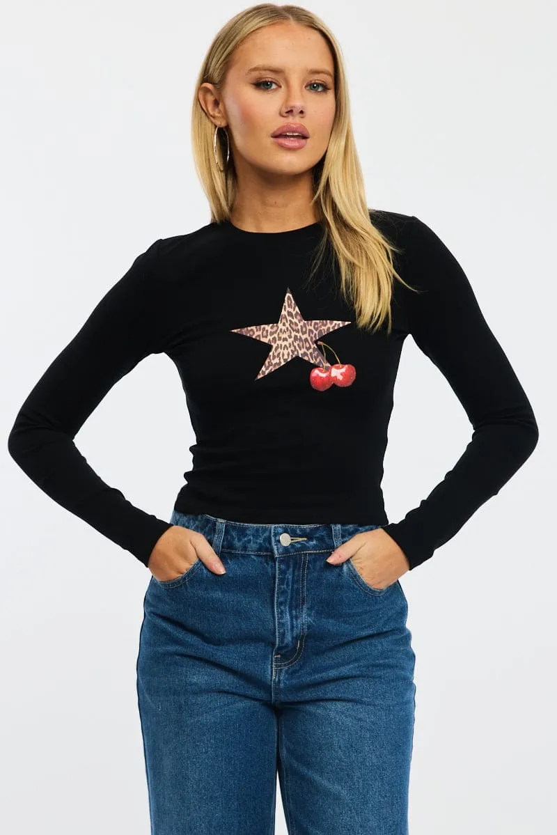 Black Graphic Tee Long Sleeve sold by Ally Fashion