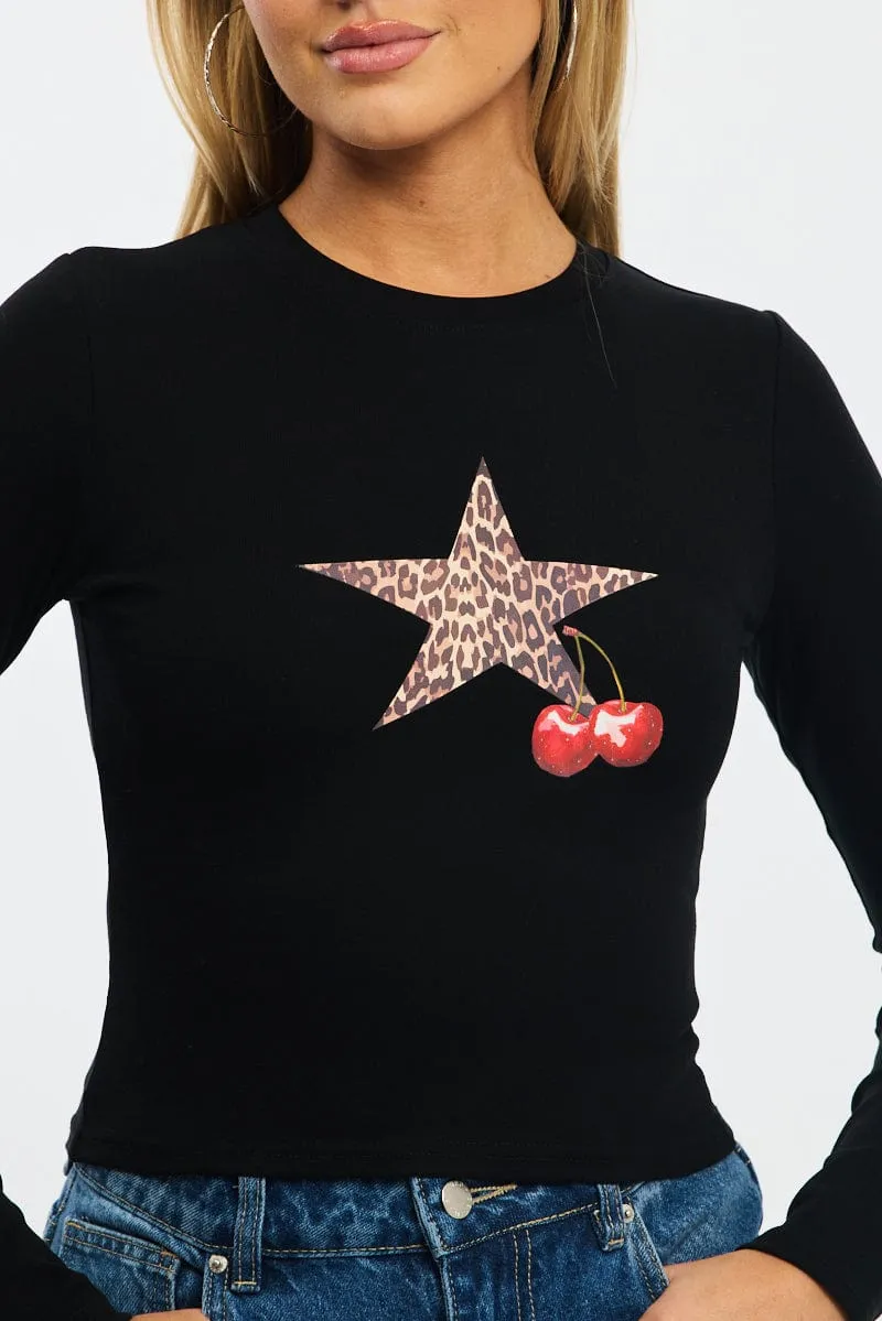 Black Graphic Tee Long Sleeve sold by Ally Fashion product image thumbnail 5