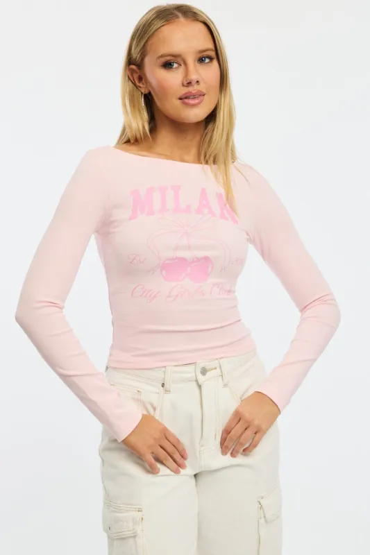 Pink Graphic Tee Long Sleeve sold by Ally Fashion