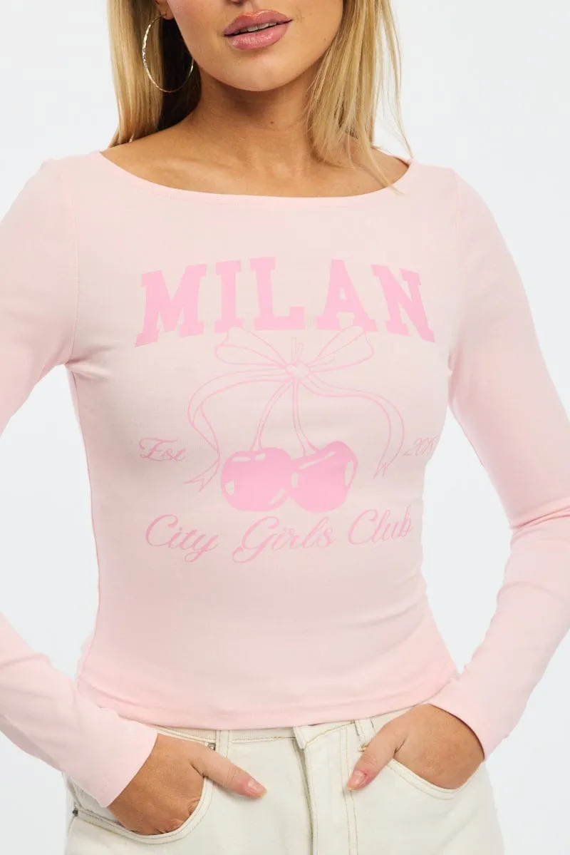 Pink Graphic Tee Long Sleeve sold by Ally Fashion product image thumbnail 5