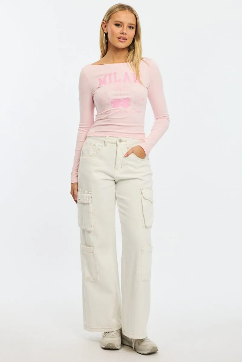 Pink Graphic Tee Long Sleeve sold by Ally Fashion product image thumbnail 2