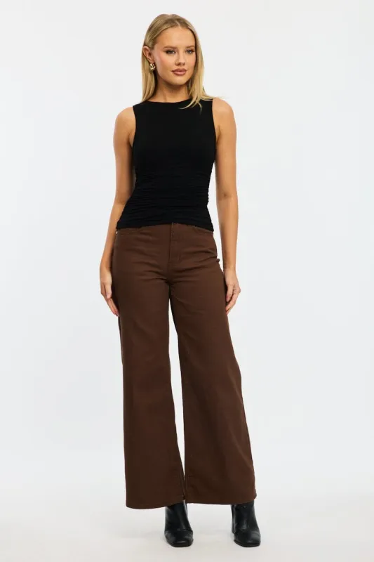 Brown Brown Mid Rise Straight Leg Jeans sold by Ally Fashion