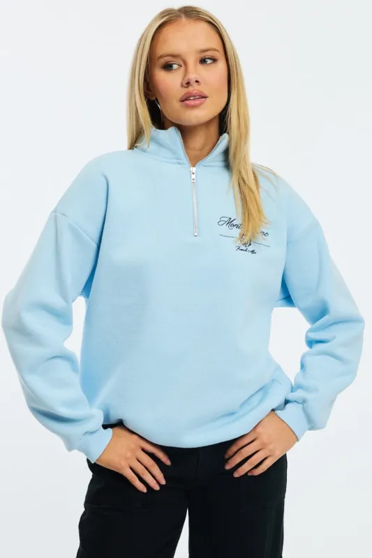 Blue Zip Neck Sweater Oversized sold by Ally Fashion