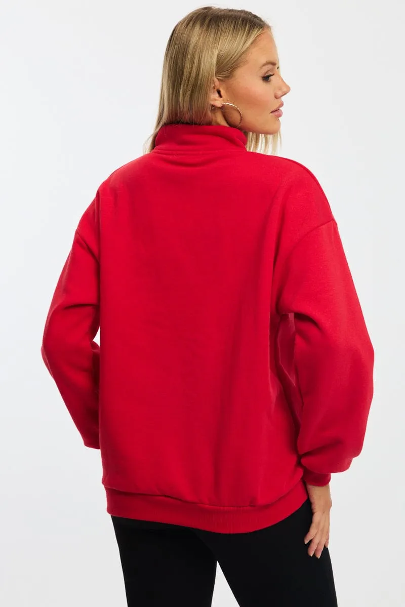 Red Zip Neck Sweater Oversized sold by Ally Fashion product image thumbnail 4