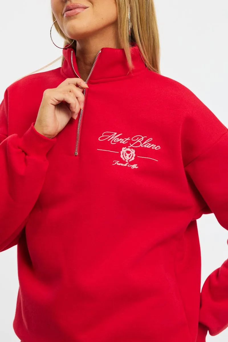 Red Zip Neck Sweater Oversized sold by Ally Fashion product image thumbnail 5