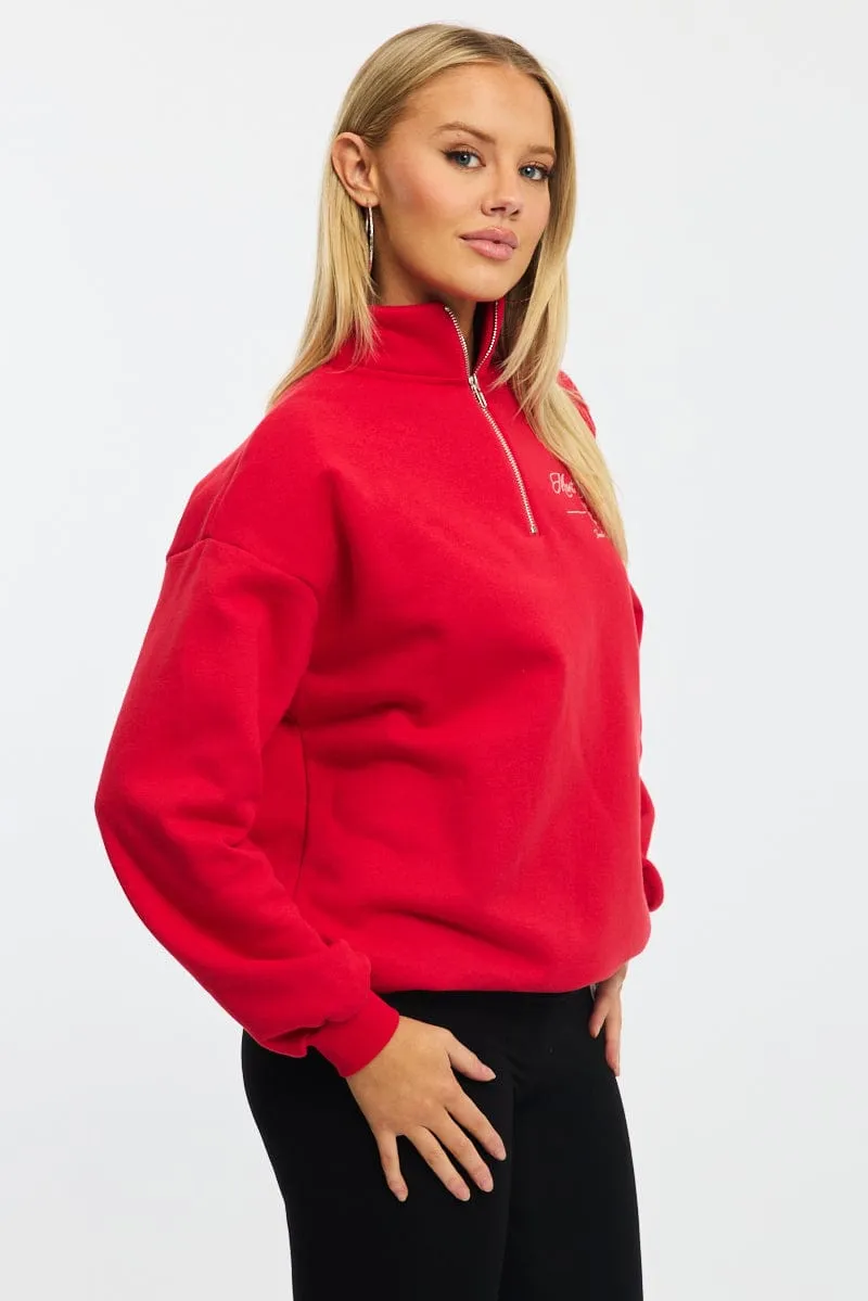 Red Zip Neck Sweater Oversized sold by Ally Fashion product image thumbnail 3