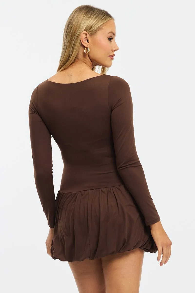 Brown Bubble Mini Dress Long Sleeve sold by Ally Fashion product image thumbnail 4