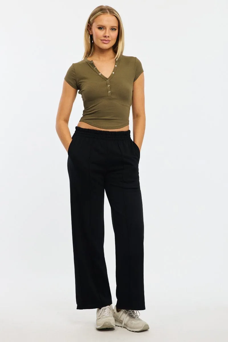 Green T-shirt Short Sleeve Henley Neck Rib sold by Ally Fashion product image thumbnail 2