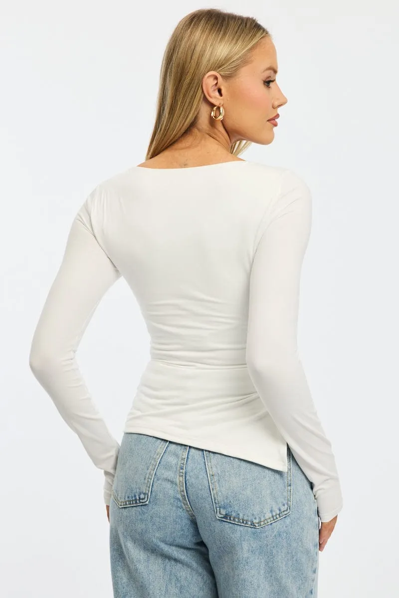 White Top Long Sleeve Boat Neck Side Split sold by Ally Fashion product image thumbnail 4