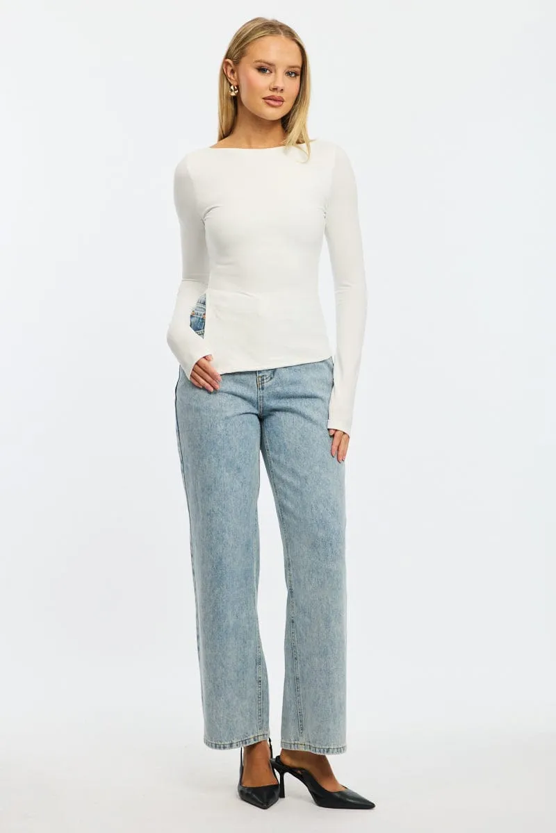 White Top Long Sleeve Boat Neck Side Split sold by Ally Fashion product image thumbnail 2