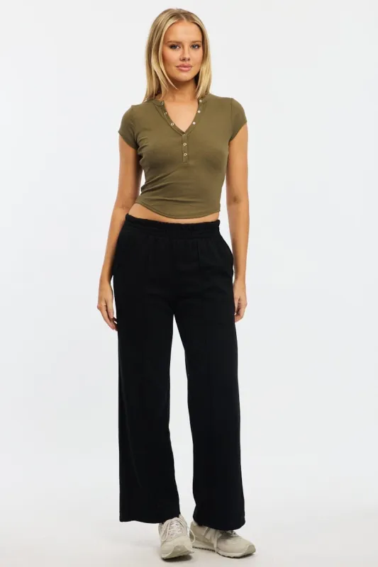 Black Track Pants Wide Leg sold by Ally Fashion