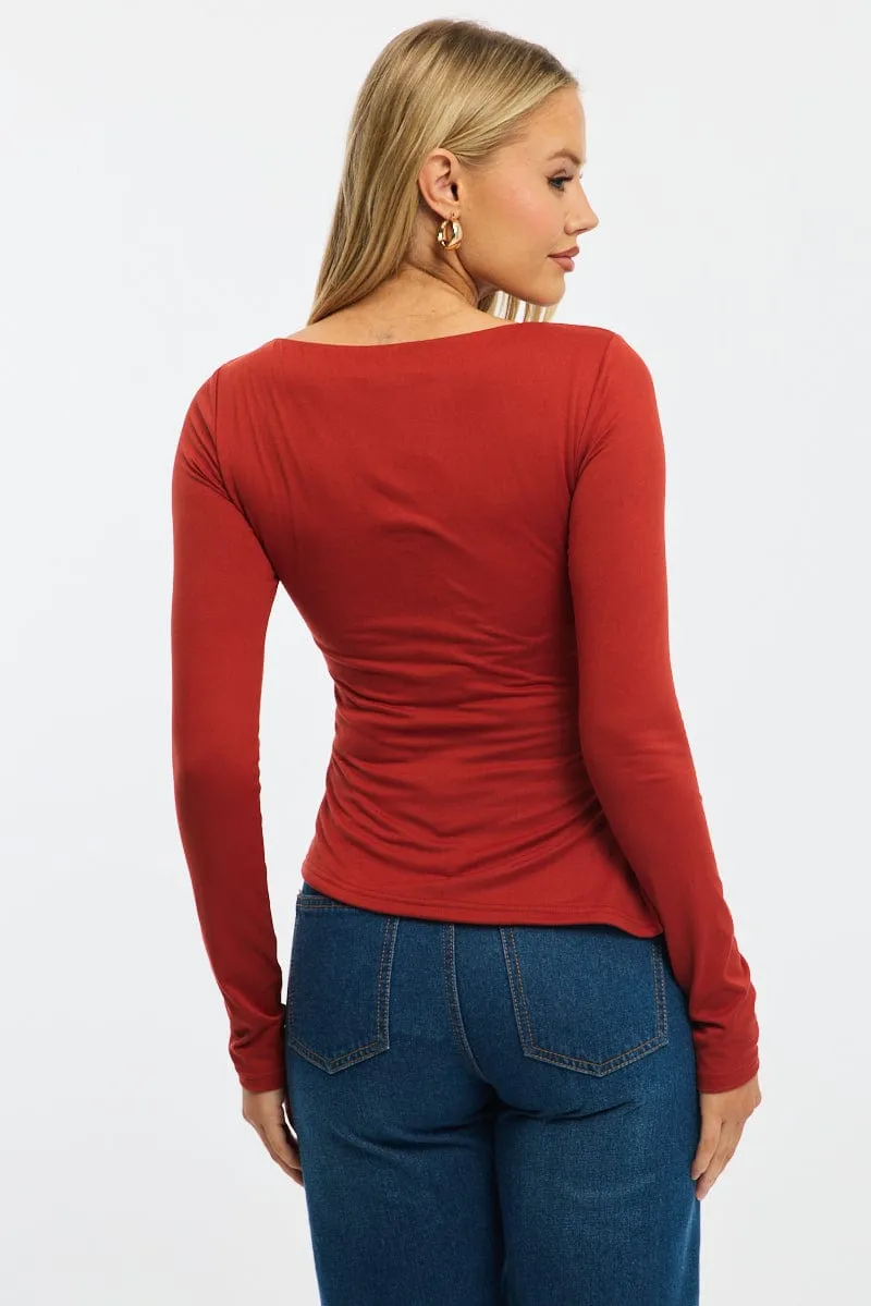 Red Boat Neck Top Long Sleeve Side Split sold by Ally Fashion product image thumbnail 4