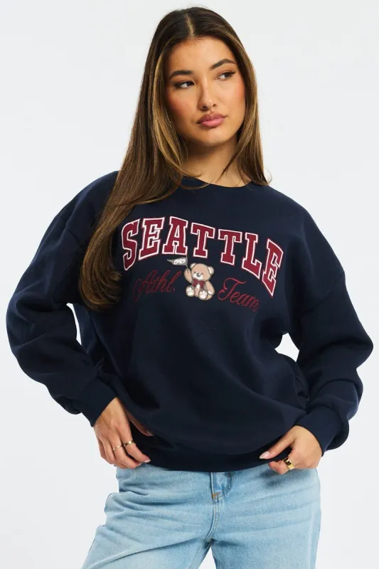 Blue Graphic Sweater Long Sleeve sold by Ally Fashion