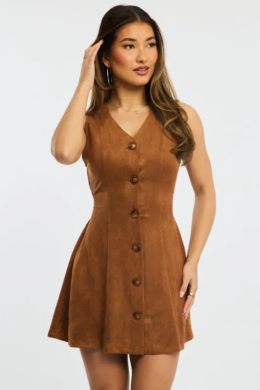 Beige Mini Dress Button Down sold by Ally Fashion