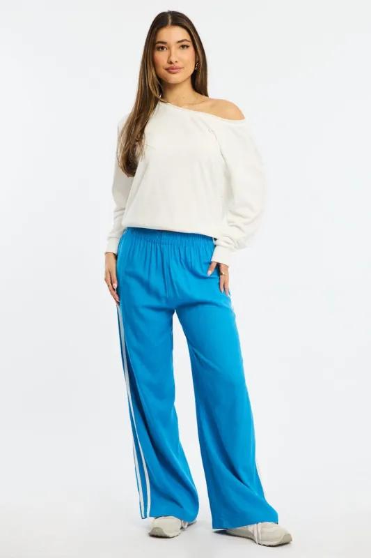 Blue Wide Leg Pants Side Stripe sold by Ally Fashion