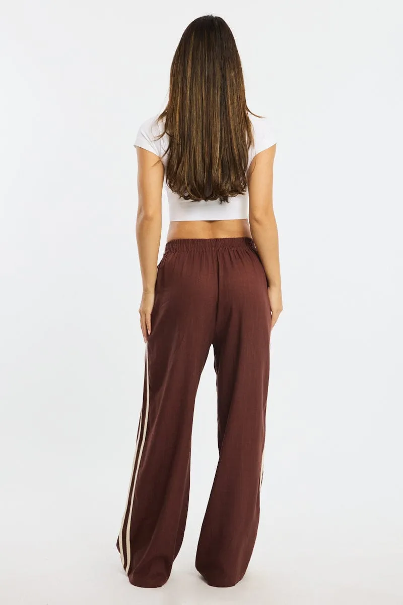 Brown Wide Leg Pants Side Stripe sold by Ally Fashion product image thumbnail 4