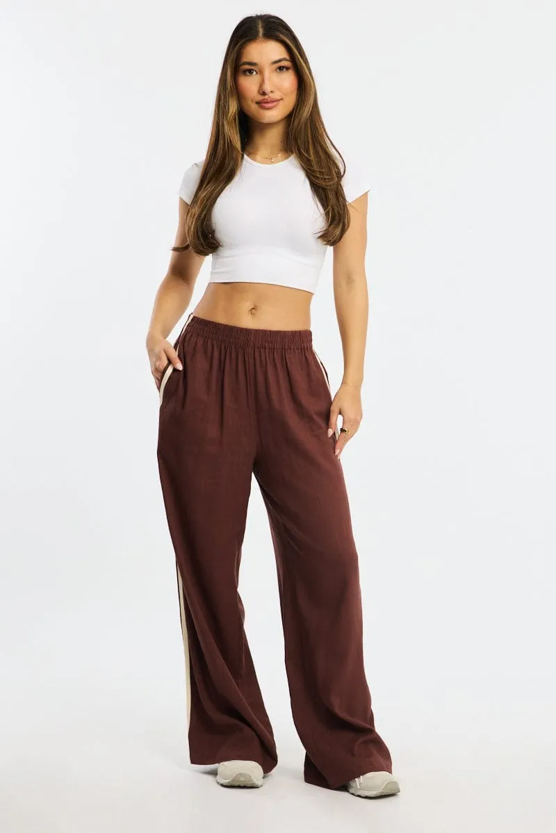 Brown Wide Leg Pants Side Stripe sold by Ally Fashion
