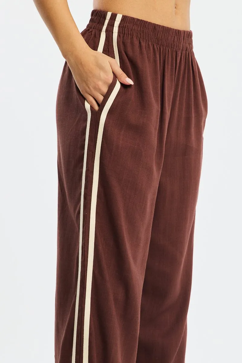 Brown Wide Leg Pants Side Stripe sold by Ally Fashion product image thumbnail 5