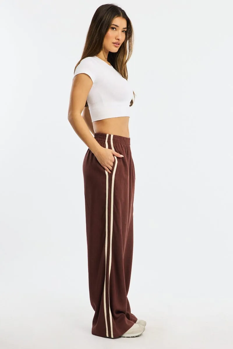 Brown Wide Leg Pants Side Stripe sold by Ally Fashion product image thumbnail 3