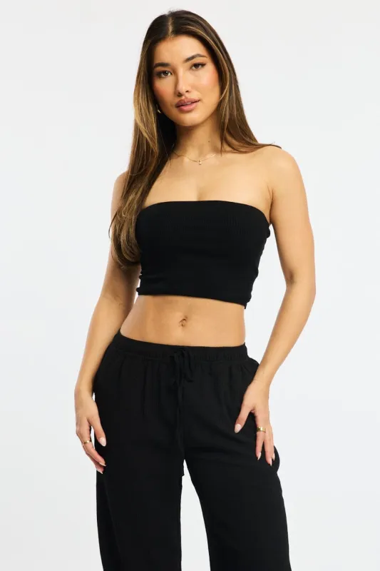 Black Bandeau Top Sleeveless Strapless Rib sold by Ally Fashion
