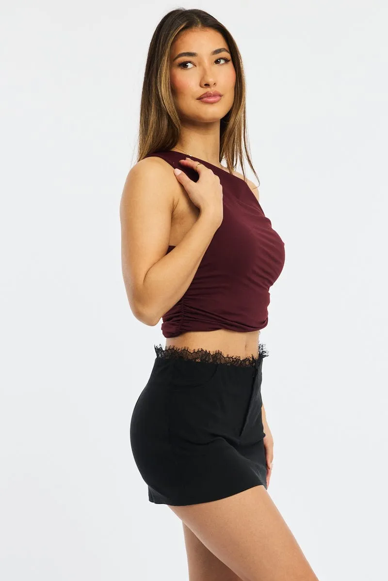 Black Mini Skirt Mid Waisted Bengaline Lace Trim Detail sold by Ally Fashion product image thumbnail 3