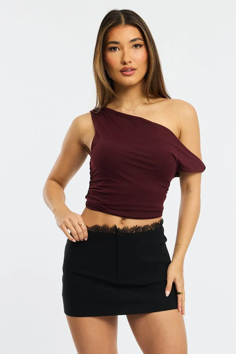 Black Mini Skirt Mid Waisted Bengaline Lace Trim Detail sold by Ally Fashion