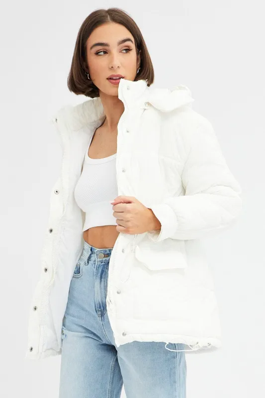White Puffer Jacket Long Sleeve sold by Ally Fashion