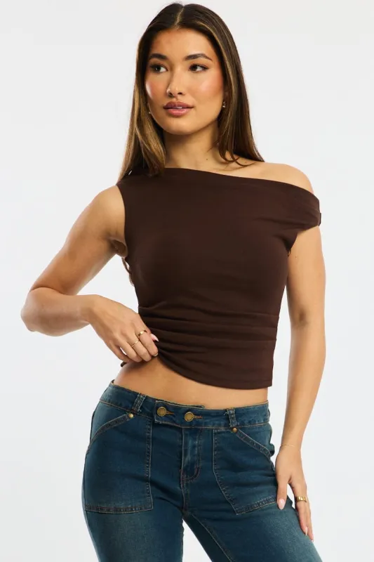 Brown Off Shoulder Top sold by Ally Fashion