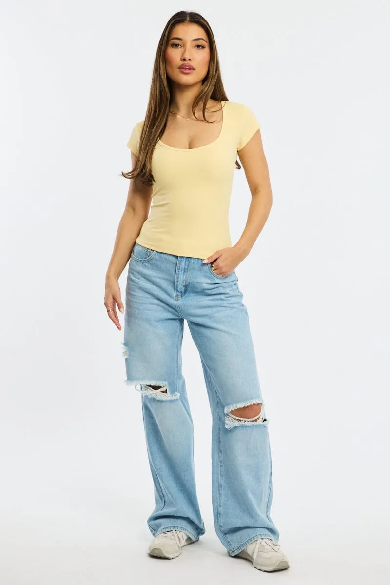 Yellow T-shirt Cap Sleeve Sweetheart Neckline sold by Ally Fashion product image thumbnail 2