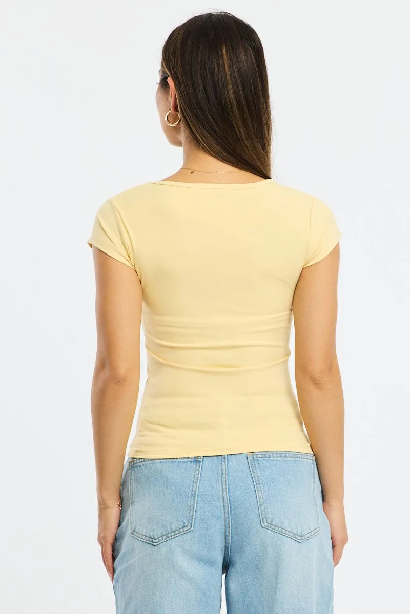 Yellow T-shirt Cap Sleeve Sweetheart Neckline sold by Ally Fashion product image thumbnail 4
