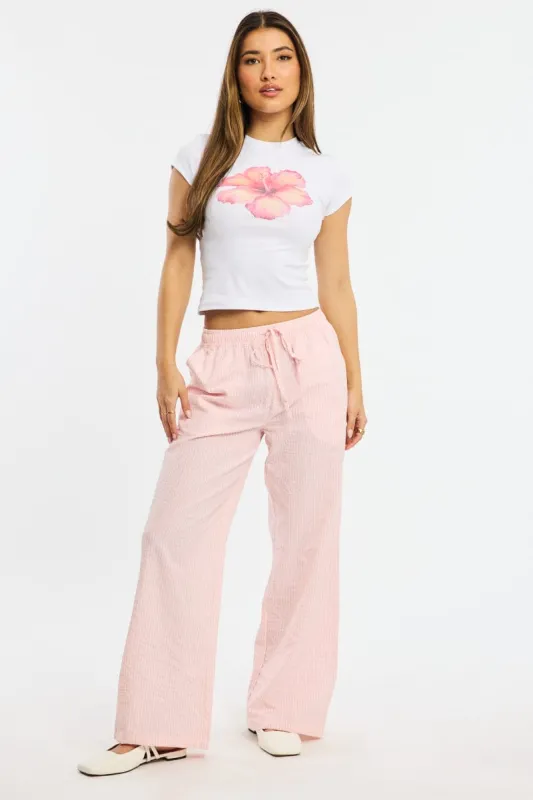 Pink Stripe Wide Leg Pants Elasticated Waist sold by Ally Fashion