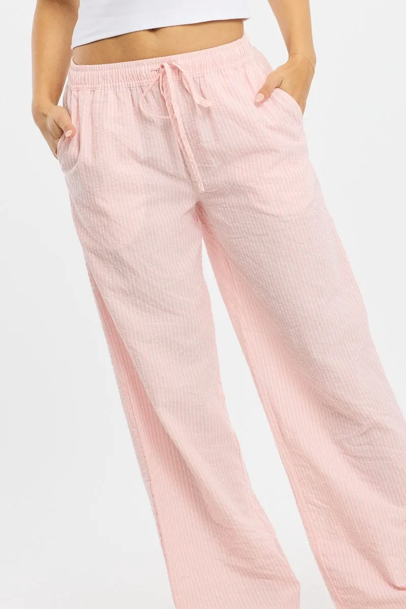 Pink Stripe Wide Leg Pants Elasticated Waist sold by Ally Fashion product image thumbnail 5