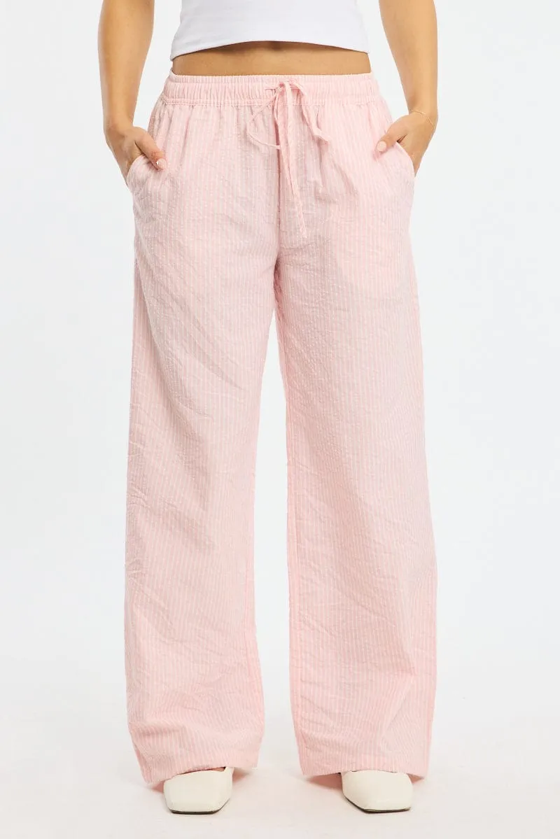 Pink Stripe Wide Leg Pants Elasticated Waist sold by Ally Fashion product image thumbnail 2