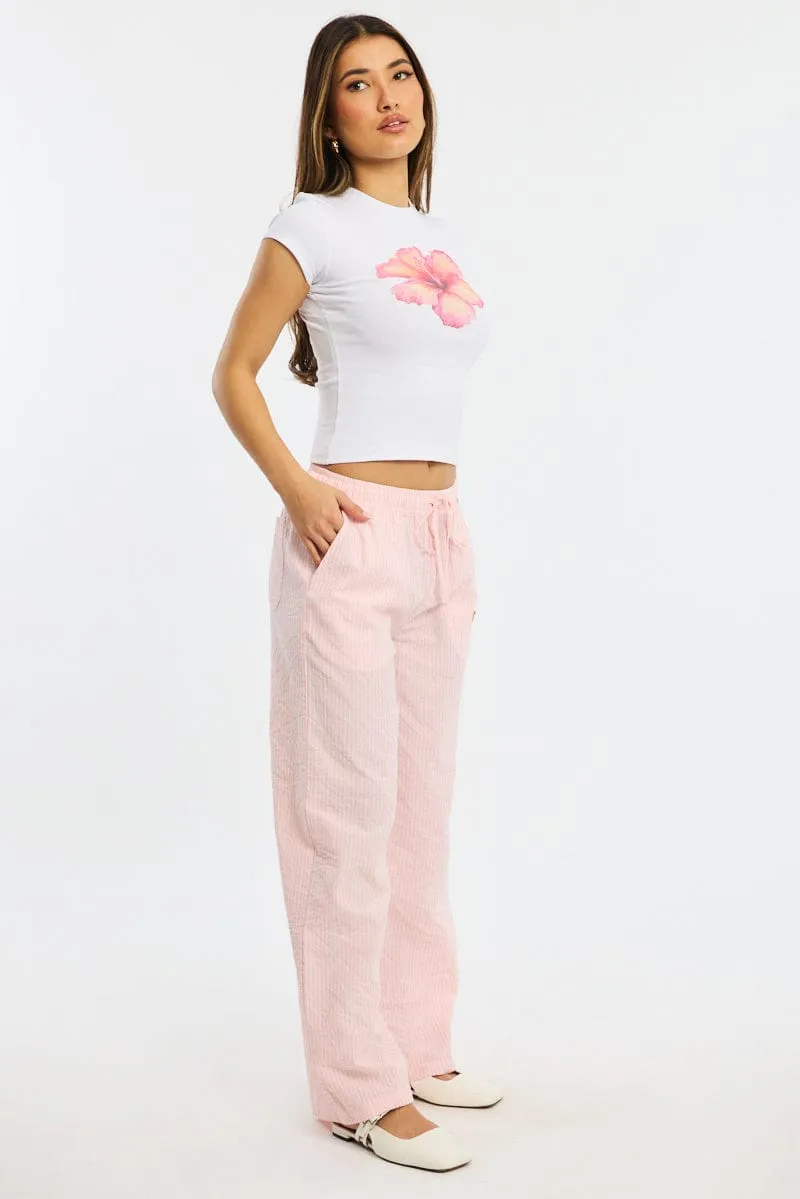 Pink Stripe Wide Leg Pants Elasticated Waist sold by Ally Fashion product image thumbnail 3