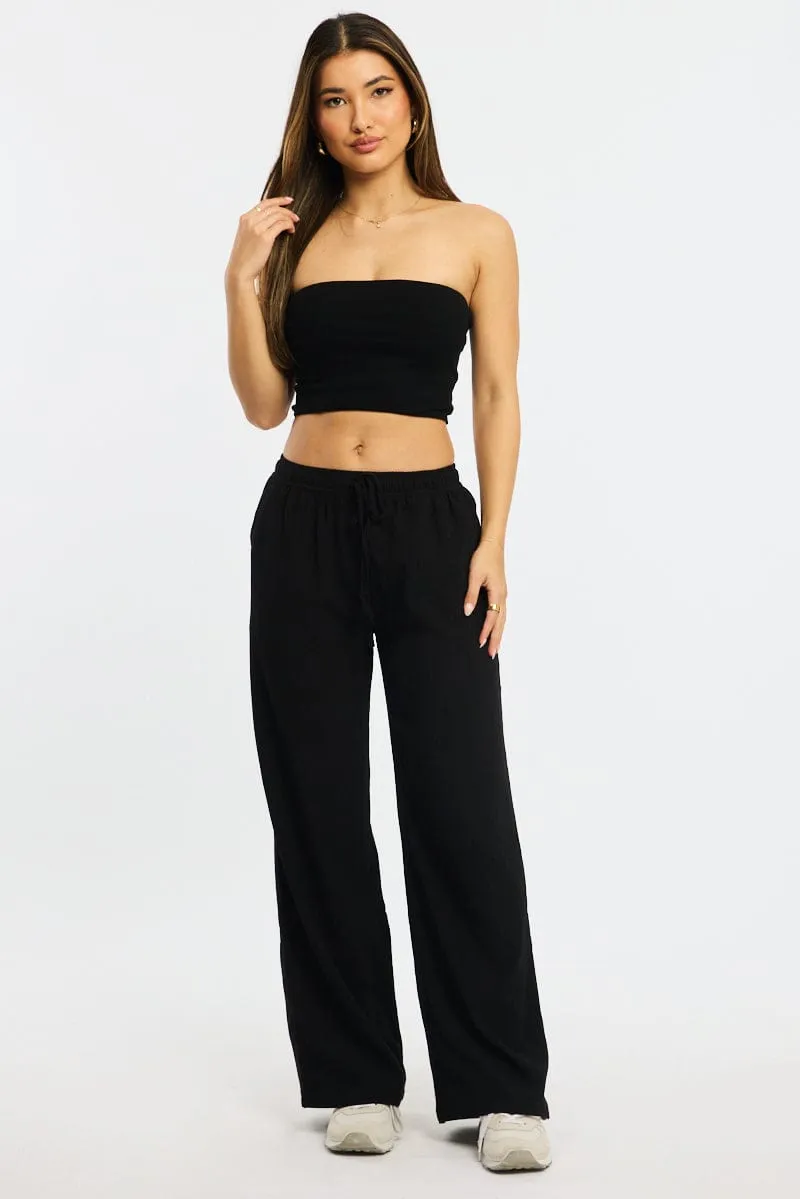 Black Wide Leg Pants Elasticated Waist sold by Ally Fashion