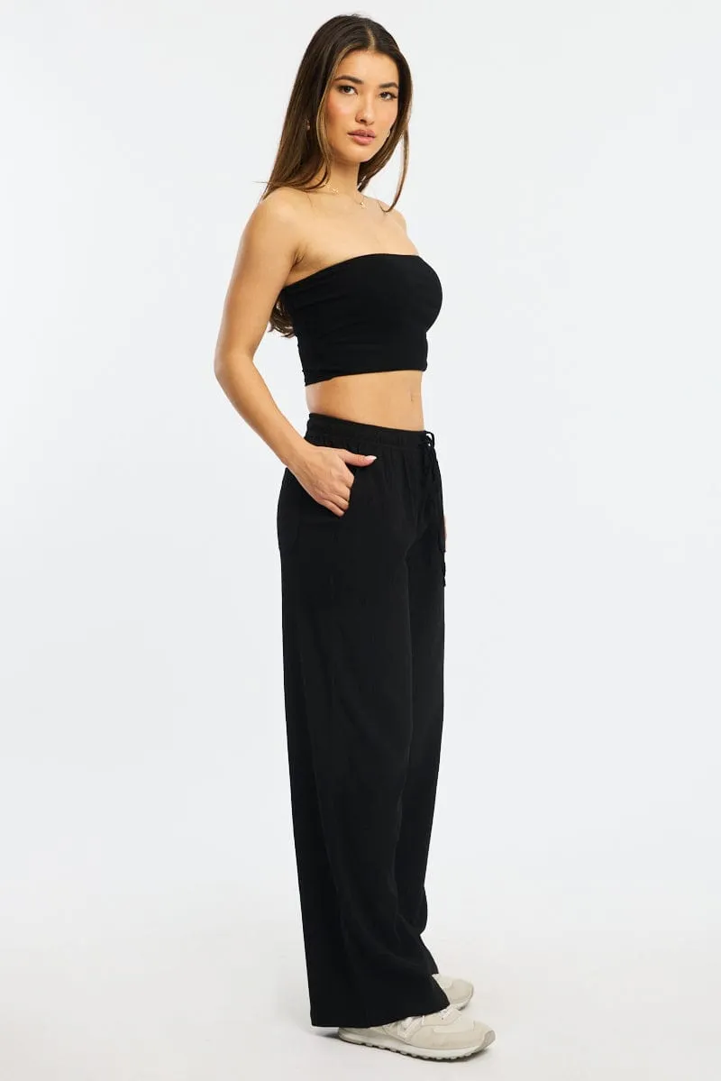 Black Wide Leg Pants Elasticated Waist sold by Ally Fashion product image thumbnail 3