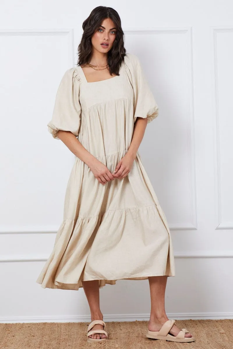 Black Oatmeal Ma Midi Dress Short Sleeve Square Neck sold by Ally Fashion product image thumbnail 4