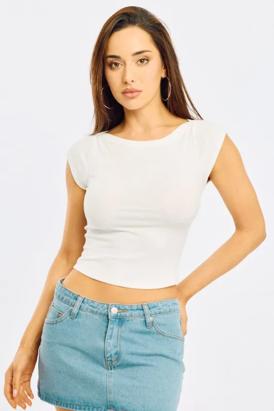 White Boat Neck Top Short Sleeve sold by Ally Fashion