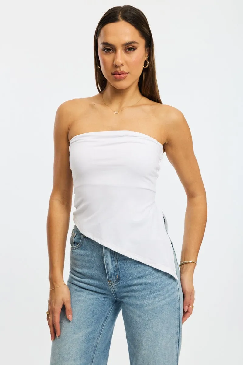White Bandeau Top Asymmetric Hem sold by Ally Fashion