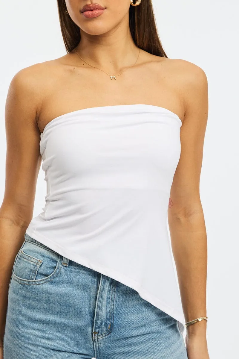 White Bandeau Top Asymmetric Hem sold by Ally Fashion product image thumbnail 5
